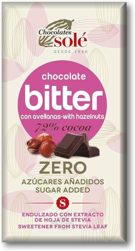 Chocolates Sol&eacute; Chocolate Negro 72% Con Avellana Y Stevia 100 Gr