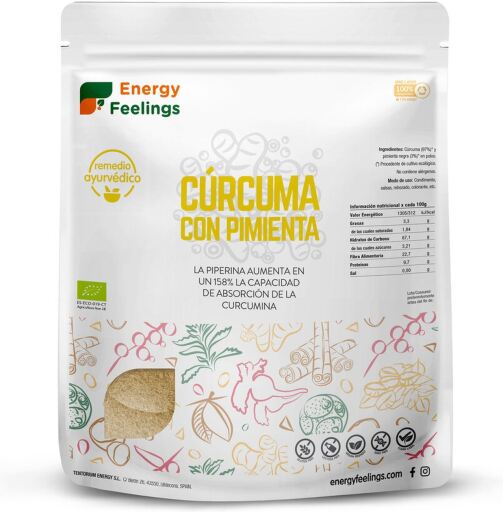 Energy Feelings C&uacute;rcuma Eco En Polvo Con Pimienta Negra Molida Xxl Pack 1 Kg